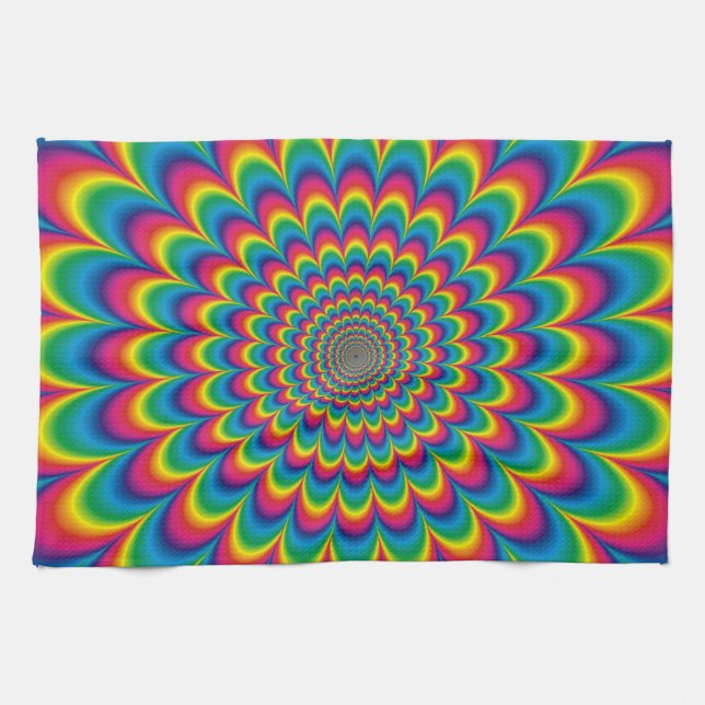 Psychedelic rainbow abstract design tea towel (Horizontal)