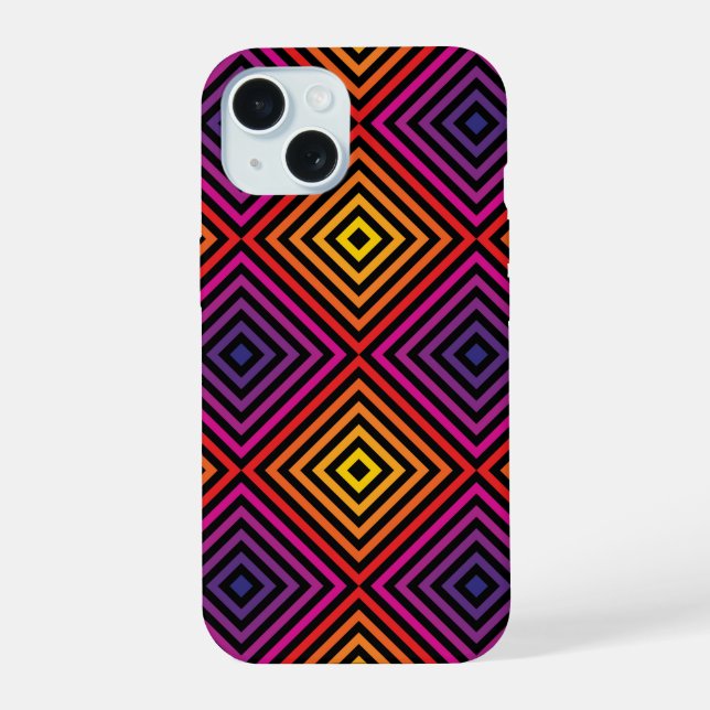 Psychedelic Rainbow Chevron Pattern iPhone 15 Case (Back)