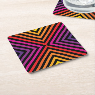 Psychedelic Rainbow Chevron Pattern Square Paper Coaster