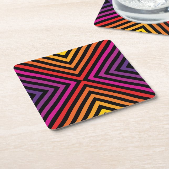 Psychedelic Rainbow Chevron Pattern Square Paper Coaster (Angled)