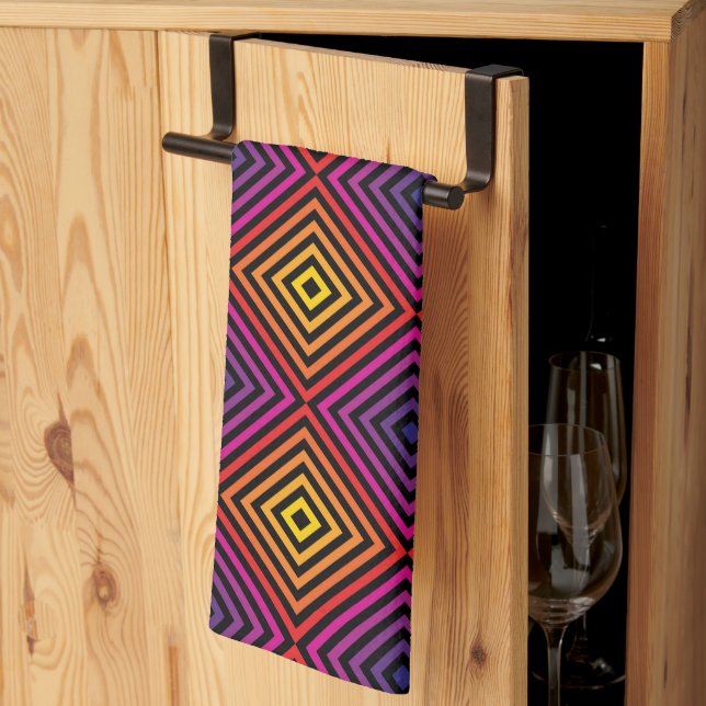 Psychedelic Rainbow Chevron Pattern Tea Towel (Thirds Fold)