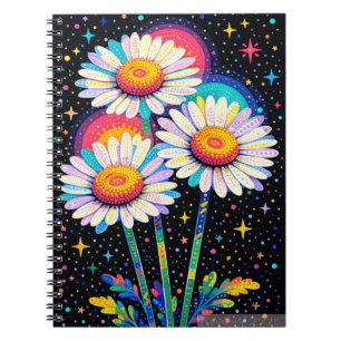 Psychedelic Rainbow Daisies Under a Starry Sky Notebook