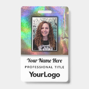 Psychedelic Rainbow Faux Holographic Photo Name  ID Badge