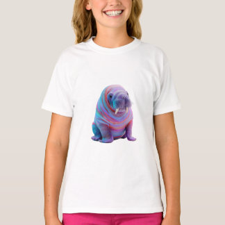 Psychedelic Rainbow Galaxy Walrus Women T-Shirt