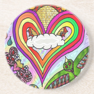 Psychedelic Rainbow Heart Art Print Coaster