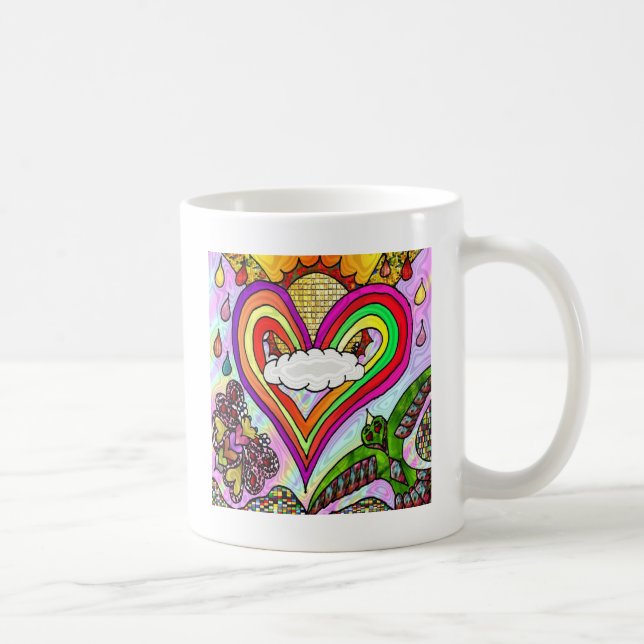 Psychedelic Rainbow Heart Art Print Coffee Mug (Right)