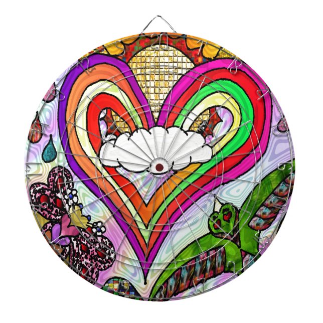 Psychedelic Rainbow Heart Art Print Dartboard (Front)