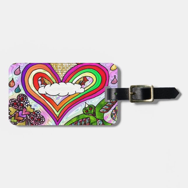 Psychedelic Rainbow Heart Art Print Luggage Tag (Front Horizontal)