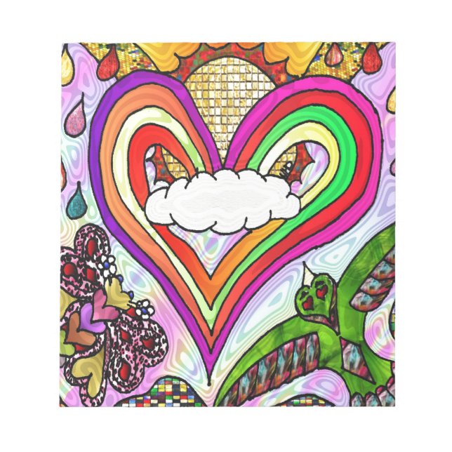 Psychedelic Rainbow Heart Art Print Notepad (Front)