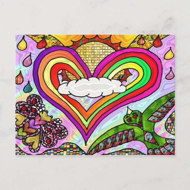 Psychedelic Rainbow Heart Art Print Postcard (Front)