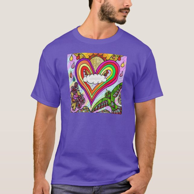 Psychedelic Rainbow Heart Art Print T-Shirt (Front)