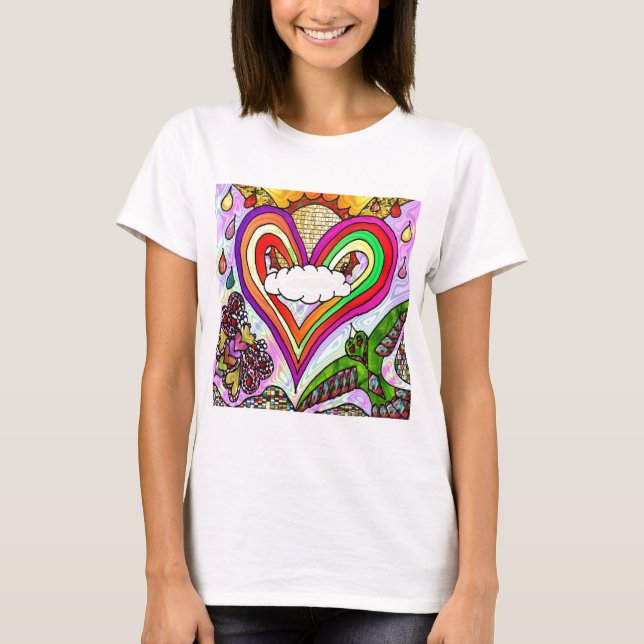 Psychedelic Rainbow Heart Art Print T-Shirt (Front)