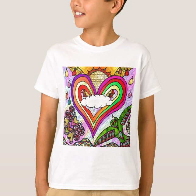 Psychedelic Rainbow Heart Art Print T-Shirt (Front)