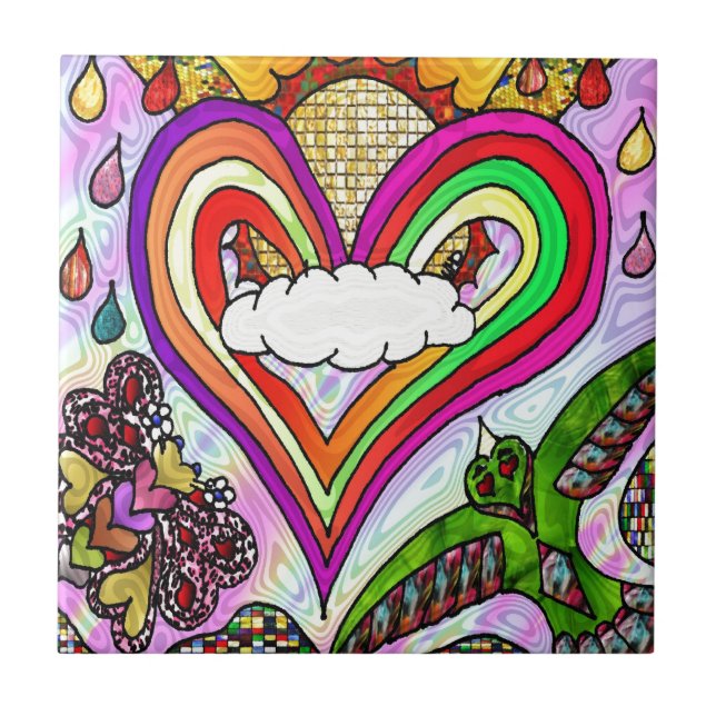 Psychedelic Rainbow Heart Art Print Tile (Front)