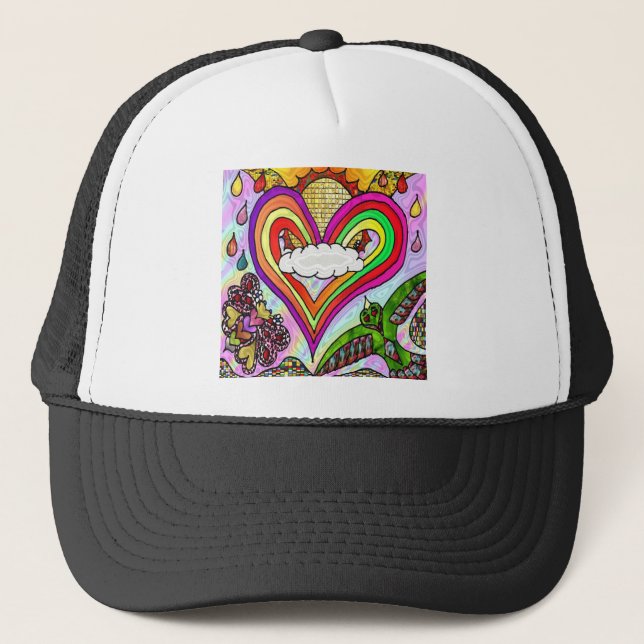 Psychedelic Rainbow Heart Art Print Trucker Hat (Front)