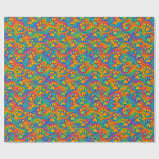 Psychedelic Rainbow Paw Print Pattern Gift Wrap