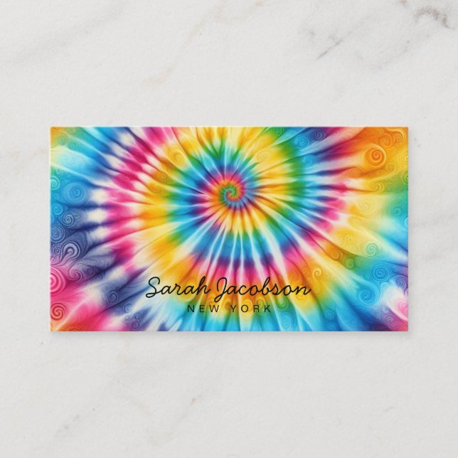 Psychedelic Rainbow Retro TIe-Dye Business Card (Front)