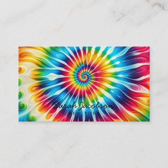 Psychedelic Rainbow Retro TIe-Dye Business Card (Front)