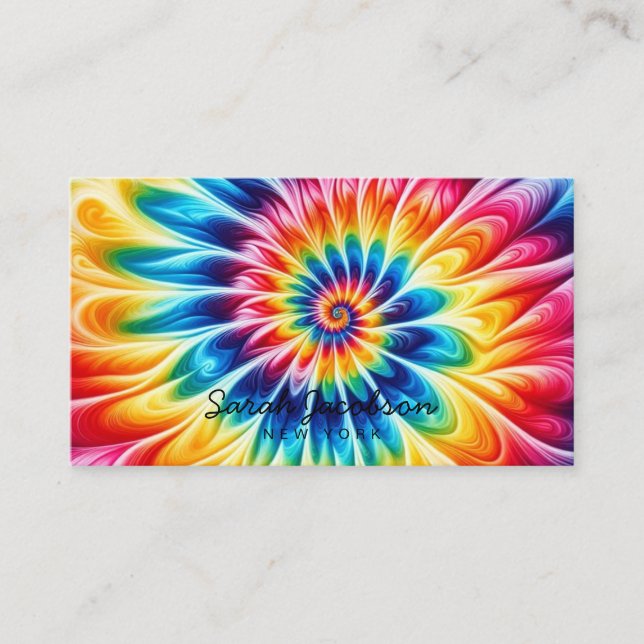 Psychedelic Rainbow Retro TIe-Dye Business Card (Front)