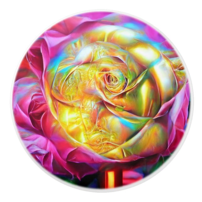 Psychedelic Rainbow Rose Ceramic Knob (Front)
