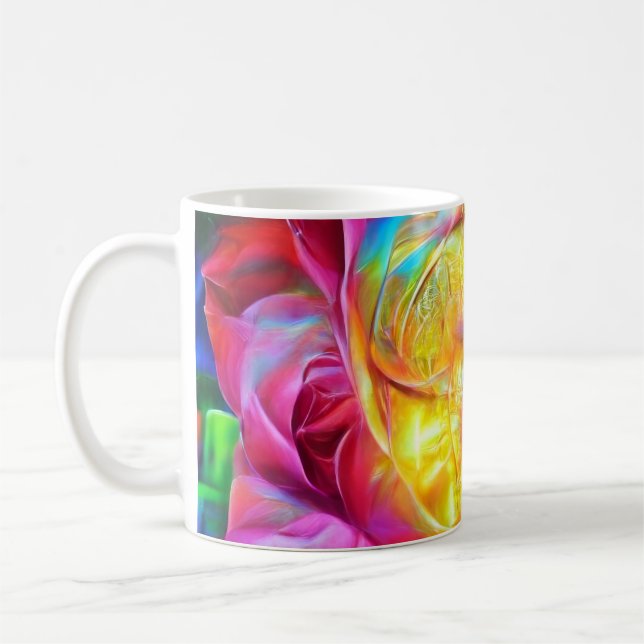 Psychedelic Rainbow Rose Coffee Mug (Left)