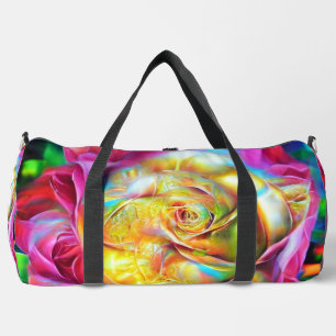 Psychedelic Rainbow Rose Duffle Bag