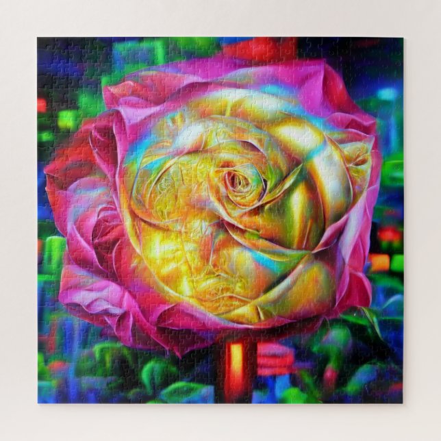 Psychedelic Rainbow Rose Jigsaw Puzzle (Vertical)