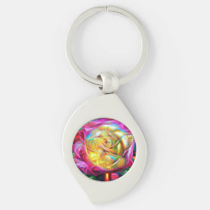 Psychedelic Rainbow Rose Key Ring
