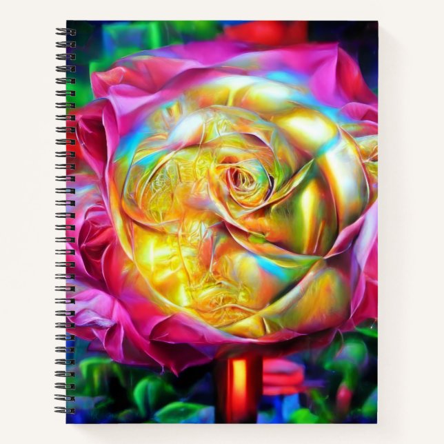 Psychedelic Rainbow Rose Notebook (Front)