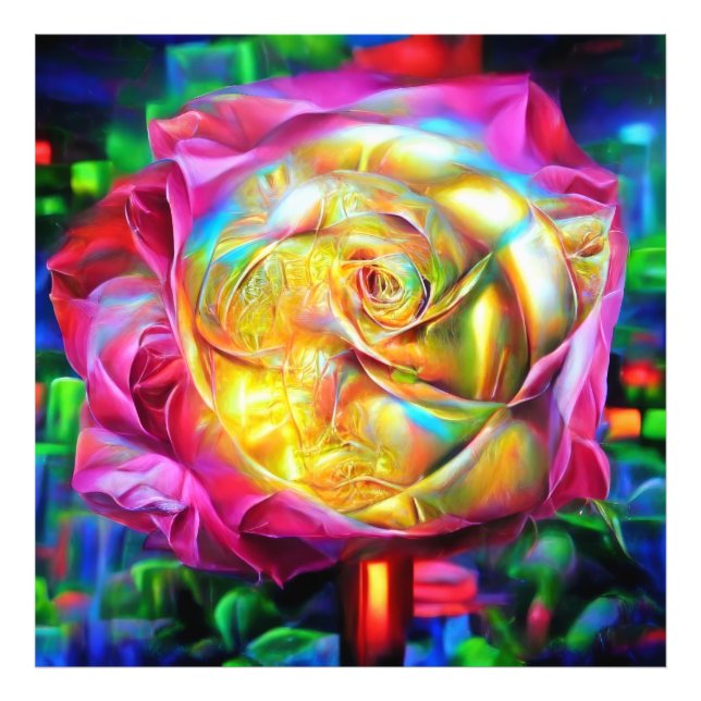 Psychedelic Rainbow Rose Photo Print (Front)