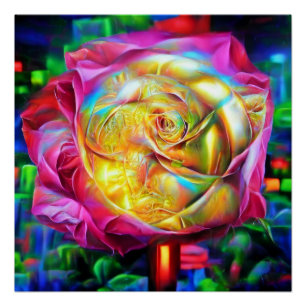Psychedelic Rainbow Rose Poster