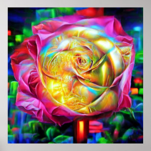 Psychedelic Rainbow Rose Poster