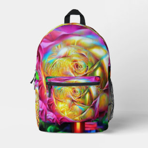 Psychedelic Rainbow Rose Printed Backpack