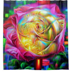 Psychedelic Rainbow Rose Shower Curtain