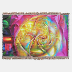 Psychedelic Rainbow Rose Throw Blanket