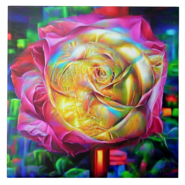 Psychedelic Rainbow Rose Tile (Front)