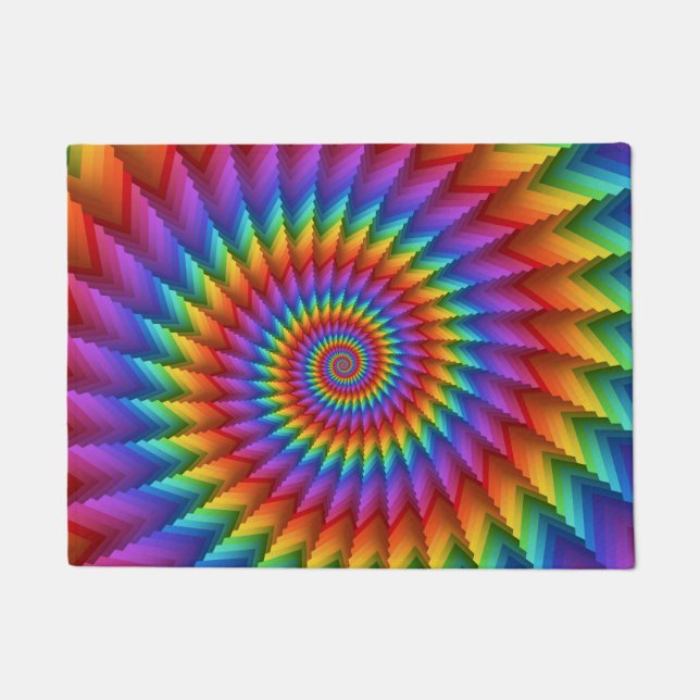 Psychedelic Rainbow Spiral Door Mat (Front)