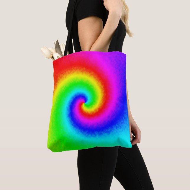 Psychedelic Rainbow Spiral of Transformation Tote Bag (Close Up)
