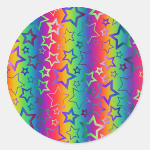 Psychedelic Rainbow Stars Classic Round Sticker