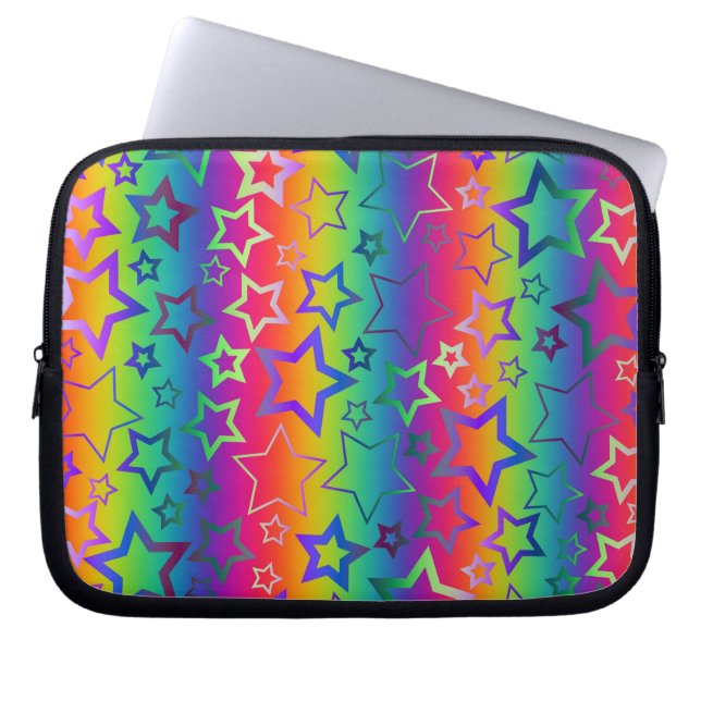 Psychedelic Rainbow Stars Laptop Sleeve (Front)