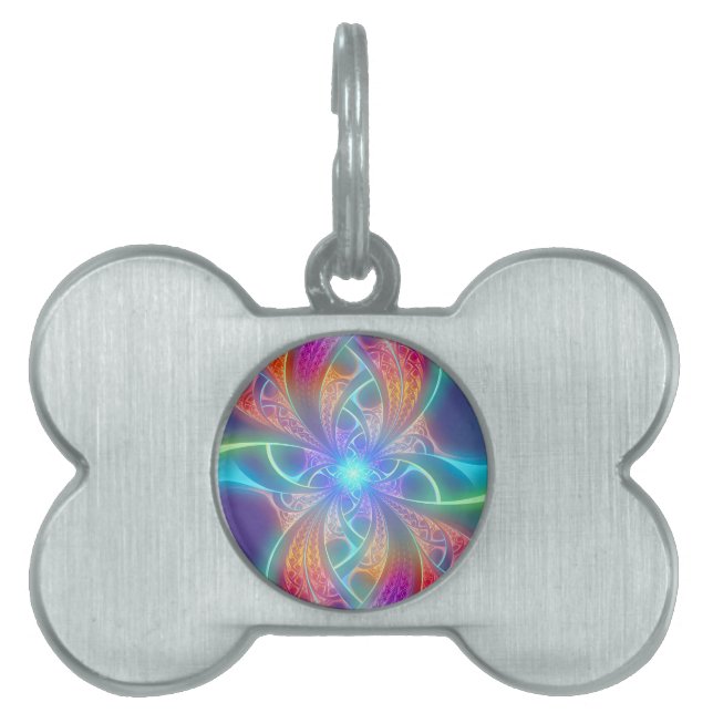 Psychedelic Rainbow Swirls Fractal Pattern Pet ID Tag (Front)