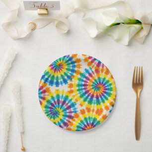 Psychedelic Rainbow Tie-Dye Retro Paper Plates