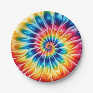 Psychedelic Rainbow Tie-Dye Retro Paper Plates