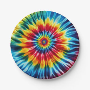 Psychedelic Rainbow Tie-Dye Retro Paper Plates