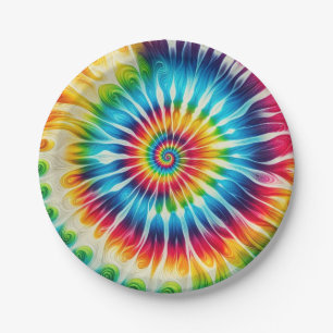 Psychedelic Rainbow Tie-Dye Retro Paper Plates