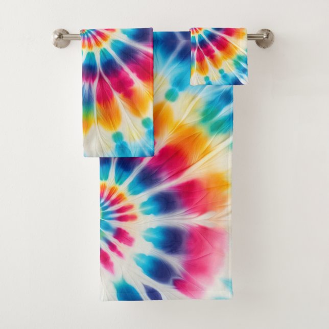 Psychedelic Rainbow Tie Dye Towel Set (Insitu)