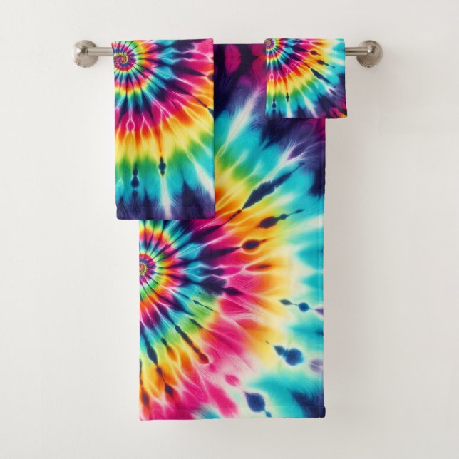Psychedelic Rainbow Tie Dye Towel Set (Insitu)