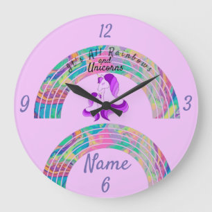 Psychedelic Rainbows and Unicorns Thunder_Cove Large Clock
