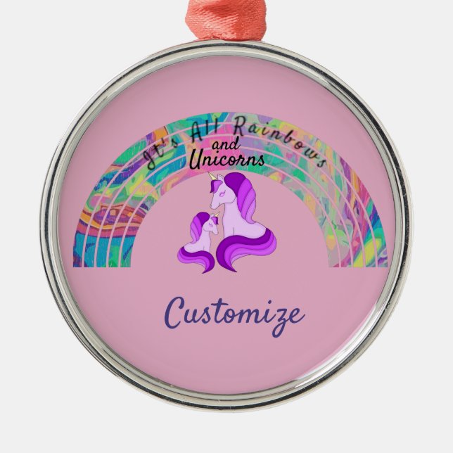 Psychedelic Rainbows and Unicorns Thunder_Cove  Metal Tree Decoration (Front)