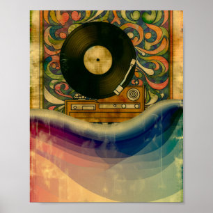 Psychedelic Record Player Art Poster